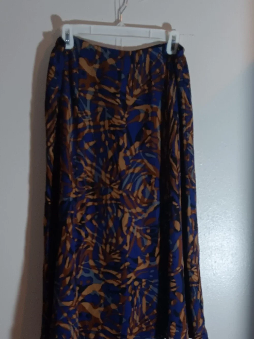 Women's Blue and Brown Printed Midi Skirt